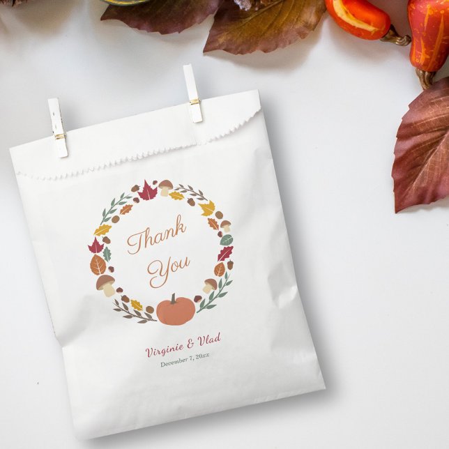 Sacolinha Casamento outono e cruz Obrigado Por Favor Bag (Wreath & Fall Wedding Thank You Favor Bag)