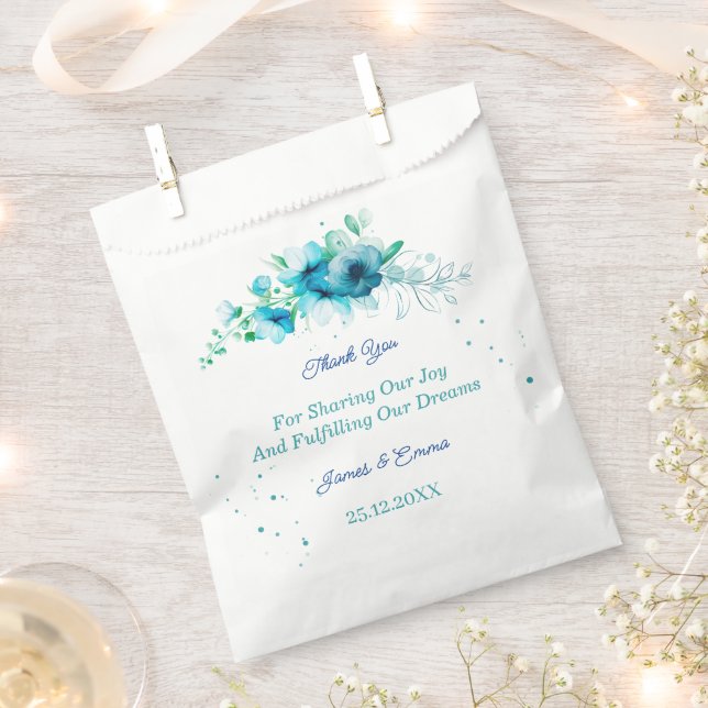Sacolinha Casamento Personalizado De Flor Azul Elegante (Cortado)