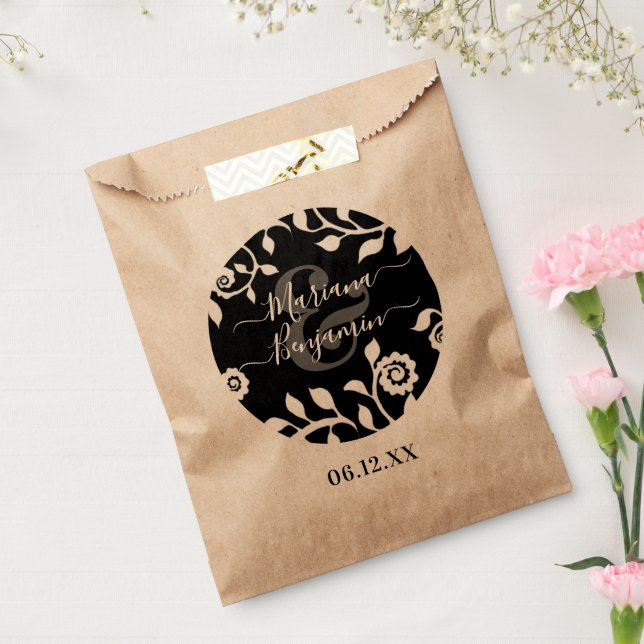 Sacolinha Casamento Personalizado Floral Negro Elegante Russ (Selado)