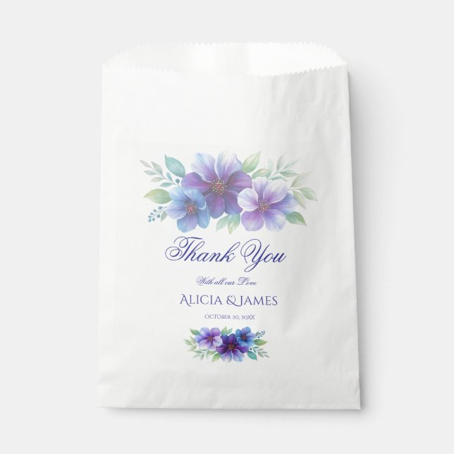 Sacolinha Casamento Romântico de Cor Azul Botânica Romântica (Frente)