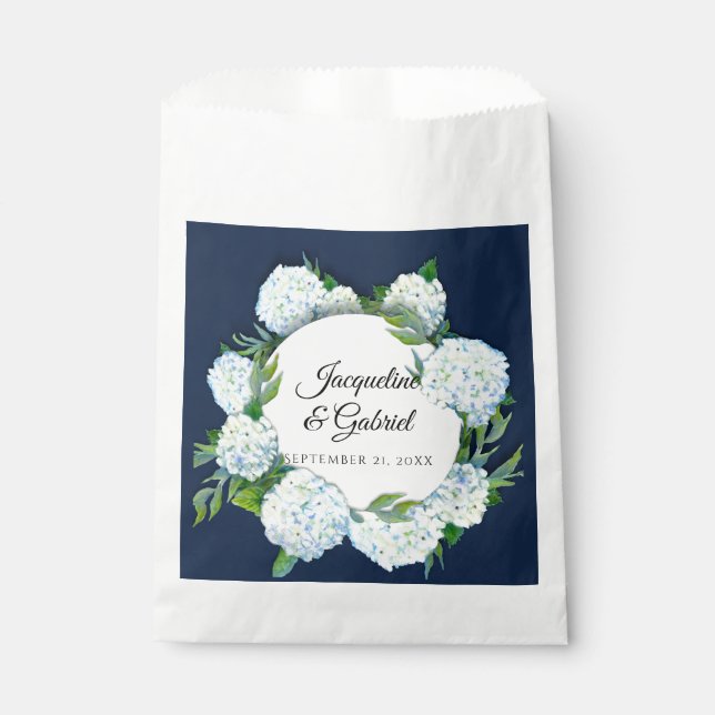 Sacolinha Casamento Russo de Hydrangea White Floral Marinho  (Frente)
