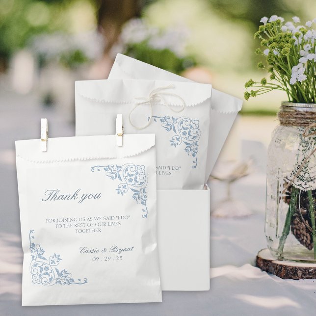Sacolinha Casamento Simples Azul e Branco Muito Obrigado (elegant blue and white wedding favor bags for bridal shower thank you gifts or goodie doggie bags)