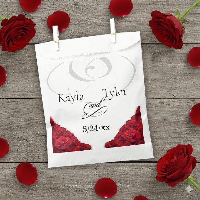 Sacolinha Casamento simples de Rosas vermelhas (Simple Red Roses Flourish Wedding Favor Bag)