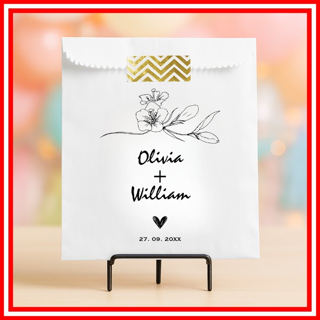 Sacolinha Casamento Simples Moderno Mínimo de Flor Elegante (Criador carregado)