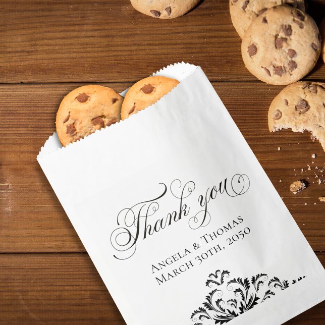 Sacolinha Casamento Simples Obrigado Trate Favor (Classic wedding favor bag with stylish calligraphy script. )