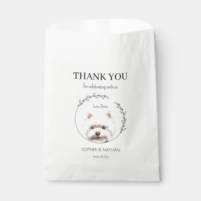 Sacolinha Casamento Simples Westie Obrigado A Favor Bag (Frente)