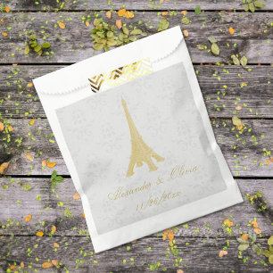 Sacolinha Casamento tema damasco de torre Eiffel Dourado