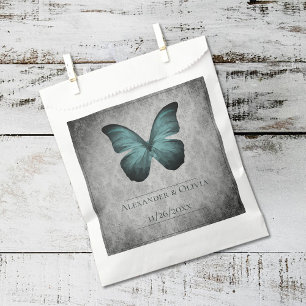 Sacolinha Casamento tema damasco Teal Vintage Butterfly