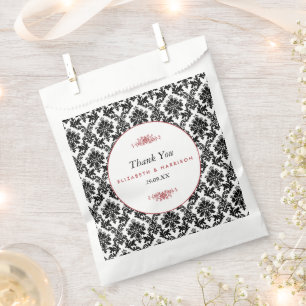 Sacolinha Casamento tema damasco vermelho, preto e branco