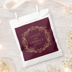 Sacolinha Casamento Toile Floral Moldura Champagne Borgonha