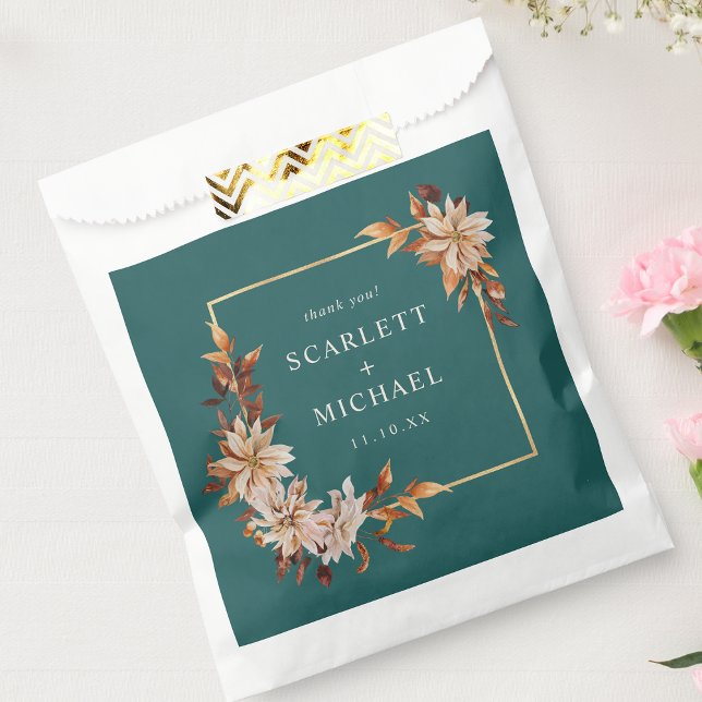 Sacolinha Casamento Turquesa (Elegant Fall Floral Teal Wedding Favor Bag by Painted Paperie
)