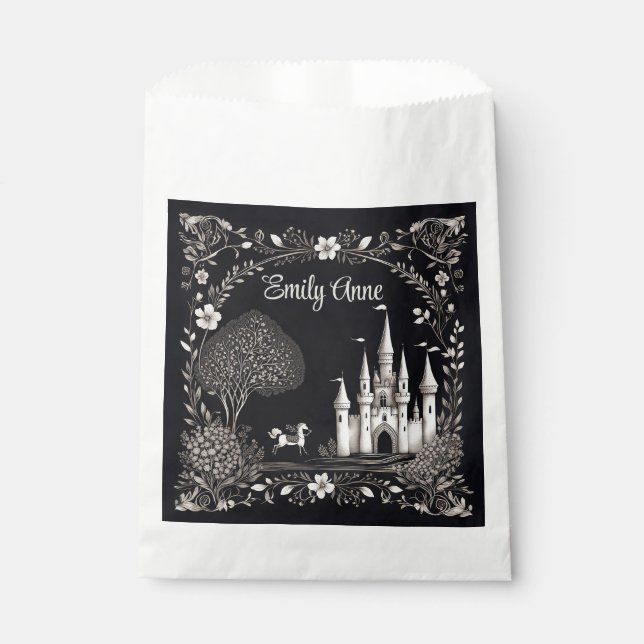 Sacolinha Castelo de Fairytales Negro e Branco com Cavalo (Frente)