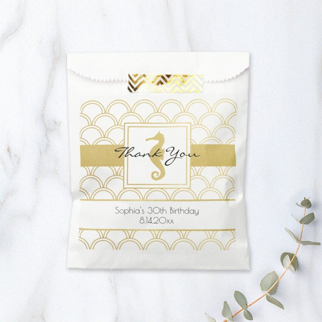 Sacolinha Cavalo-Marinho Brilhante Dourado com Padrão de Ond (Criador carregado)