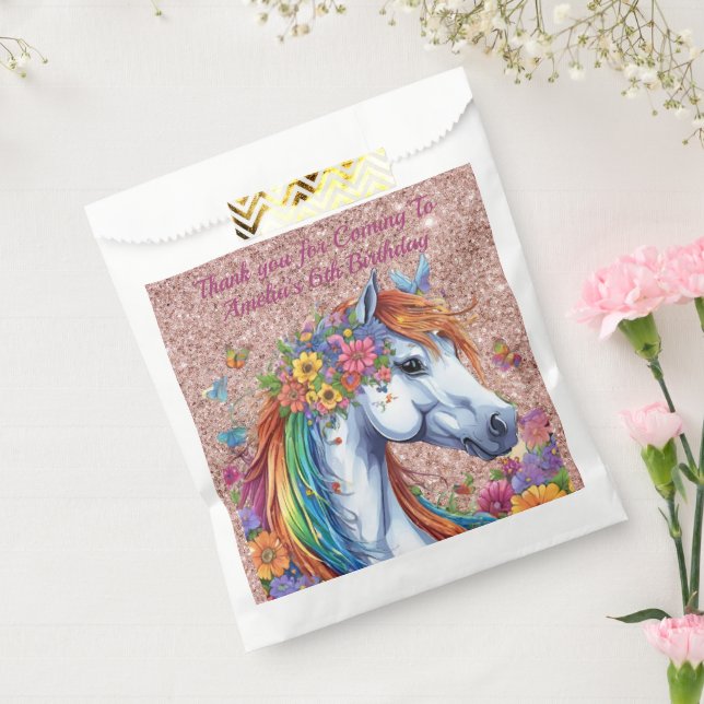 Sacolinha Cavalo Whimsso Rainbow Floral Equestre Aniversário (Selado)