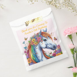 Sacolinha Cavalo Whimsso Rainbow Floral Equestre Aniversário