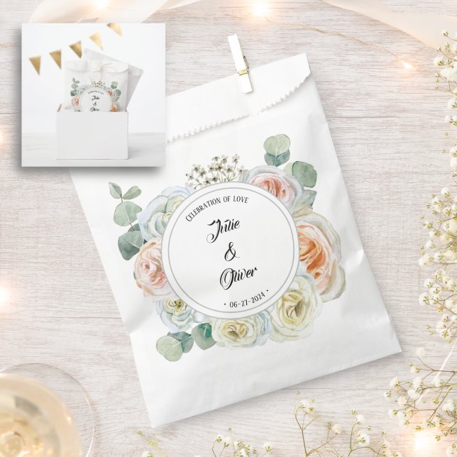 Sacolinha Celebração de rosas de Aquarela com nomes (Criador carregado)