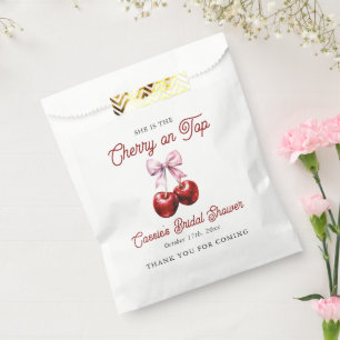 Sacolinha Cereja no Topo Laço Rosa Obrigada Chá de Noiva