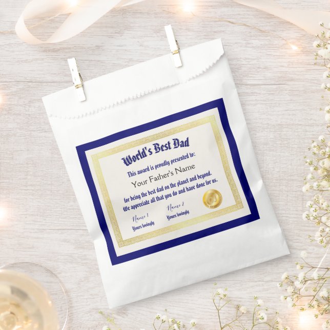 Sacolinha Certificado de Melhor Pai do Mundo Engraçado Moder (Cortado)