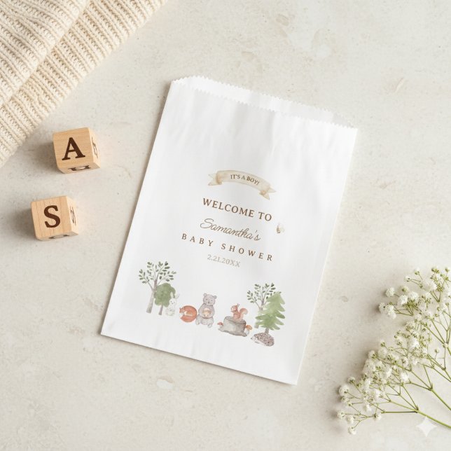 Sacolinha Chá de Bebê Animais da Floresta (Woodland Animals Baby Shower Favor Bag)