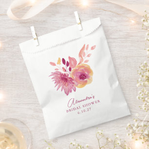 Sacolinha Chá de Bebê Boho Aquarela Flores Vermelhas Magenta