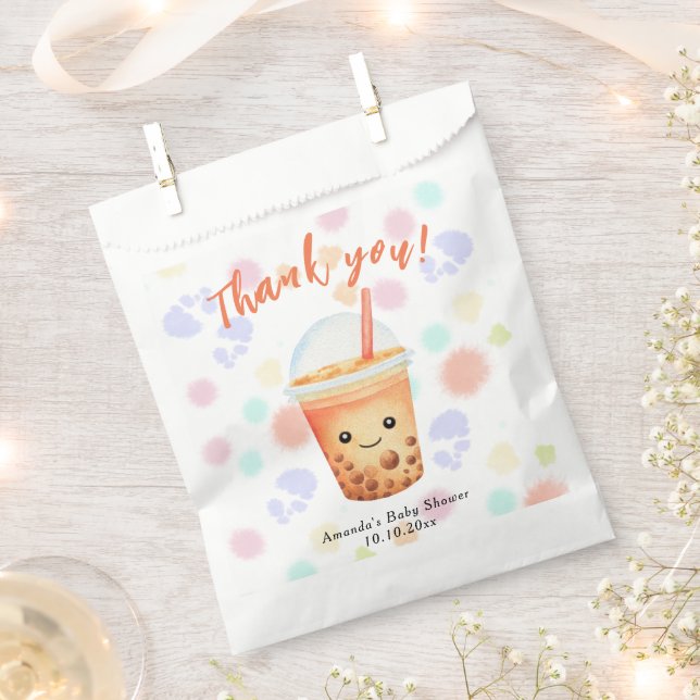 Sacolinha Chá de Bebê Bubble Tea Aquarela Obrigado (Cortado)
