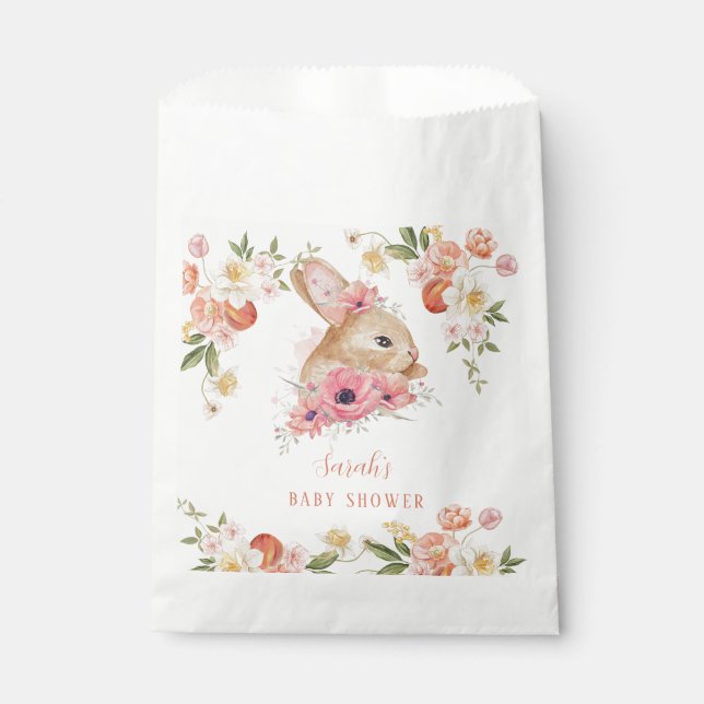 Sacolinha Chá de Bebê Coelho Floral Rosa Bege (Frente)