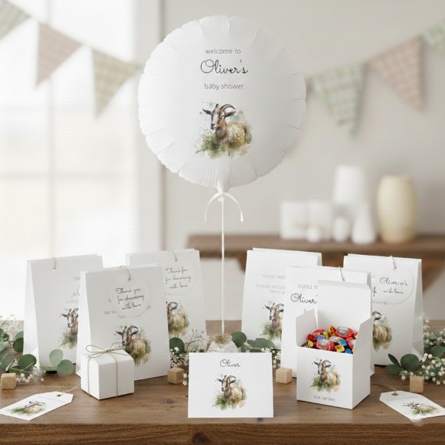 Sacolinha Chá de Bebê de Cabra Rústica em Aquarela Fazenda (Criador carregado)