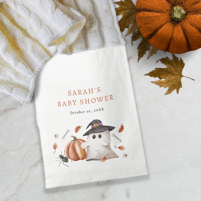 Sacolinha Chá de Bebê de Halloween (Halloween Gift Favor Bag A Little Boo Is Almost Due Baby Shower)