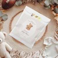 Chá de Bebê do Ursinho de Gingham Marrom Coraçãozi