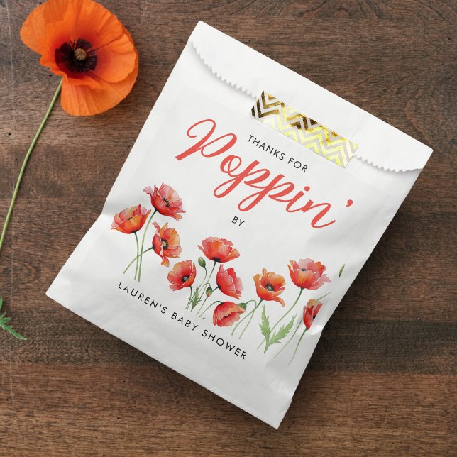 Sacolinha Chá de Bebê Flor de Papoula Floral Primavera Noiva (Poppy Flower Floral Spring Baby Bridal Shower Favor Bag
)