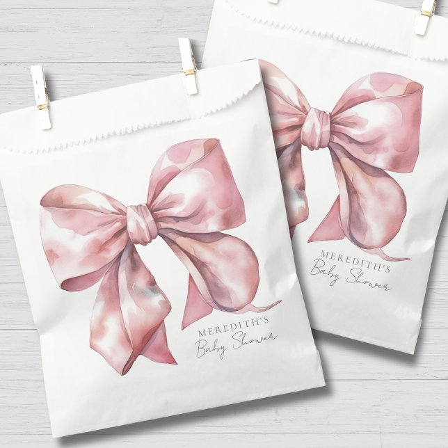 Sacolinha Chá de Bebê Laço Rosa (Pink Bow Baby Shower Favor Bag )
