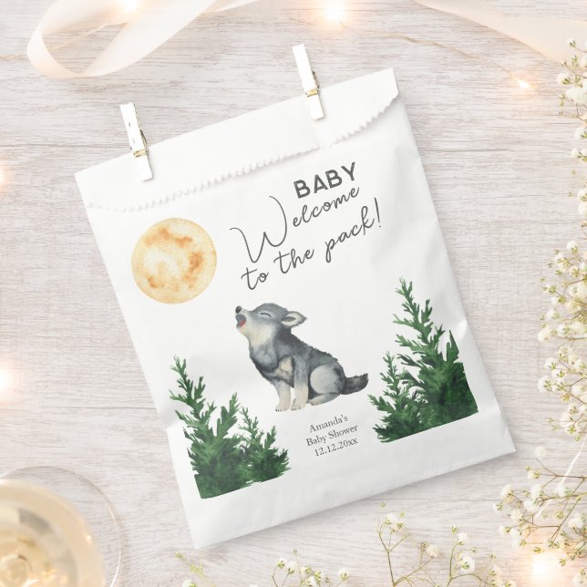 Sacolinha Chá de Bebê Lobo em Aquarela  (Cortado)