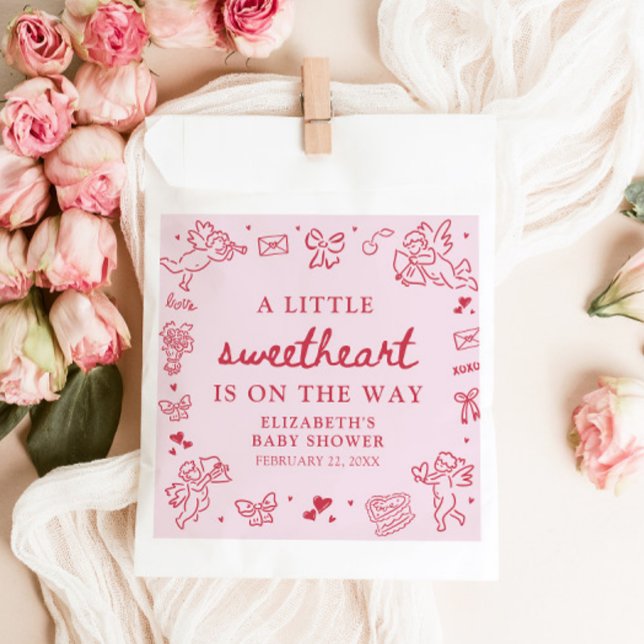 Sacolinha Chá de Bebê Mão Livre Dia dos Namorados Pequeno Do (Hand Drawn Valentine Little Sweetheart Baby Shower Favor Bag)