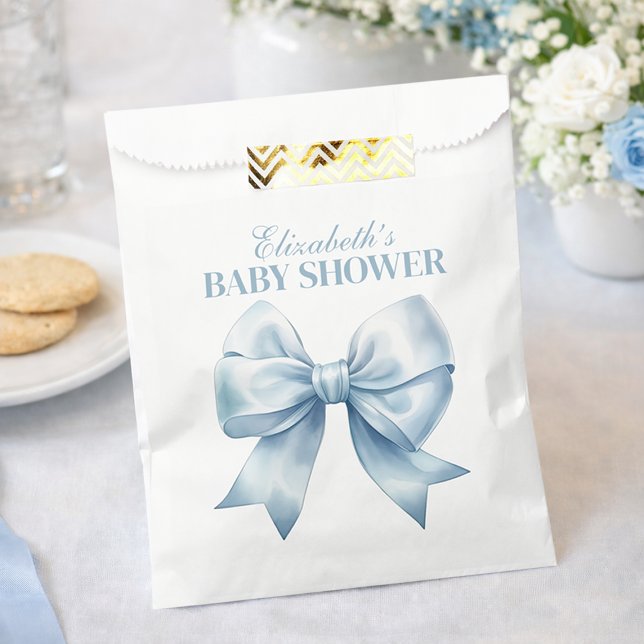 Sacolinha Chá de Bebê Menino Elegante com Laço Azul (Blue Bow Baby Boy Elegant Baby Shower Favor Bag)
