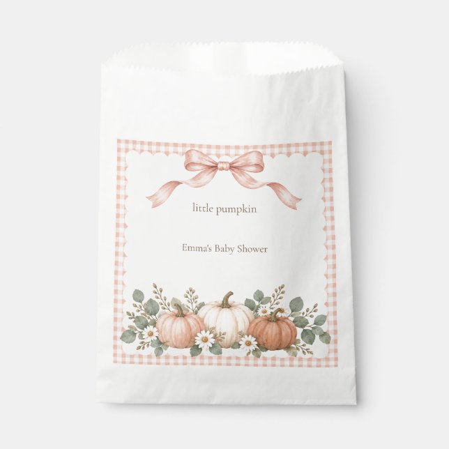 Sacolinha Chá de Bebê Pequena Abóbora Blush Gingham (Frente)