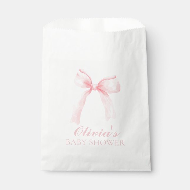 Sacolinha Chá de bebê préppy com laço rosa e xadrez gingham (Frente)