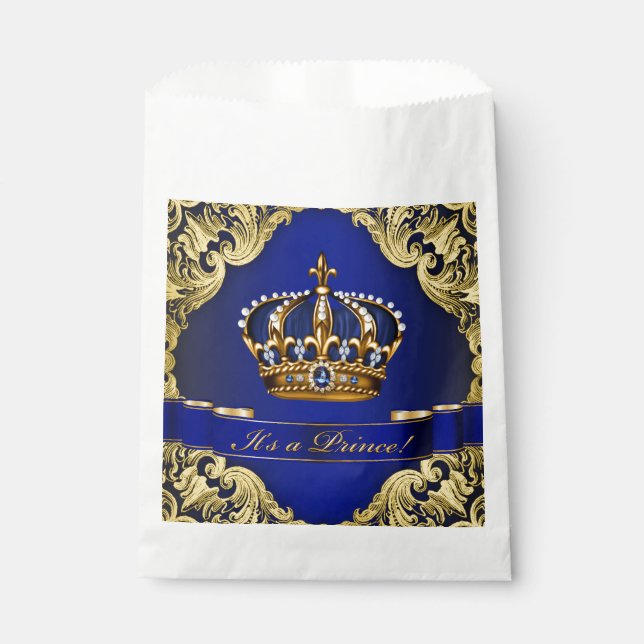 Sacolinha Chá de Bebê Príncipe Dourado Azul (Frente)