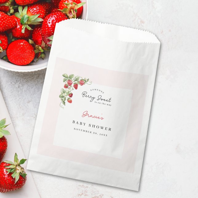 Sacolinha Chá de Bebê Rosa Morango (Berry Sweet Baby Shower Favor Bag)