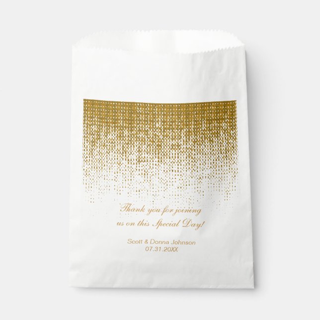 Sacolinha *Chá de casamento de Confetti de Textura Dourada (Frente)