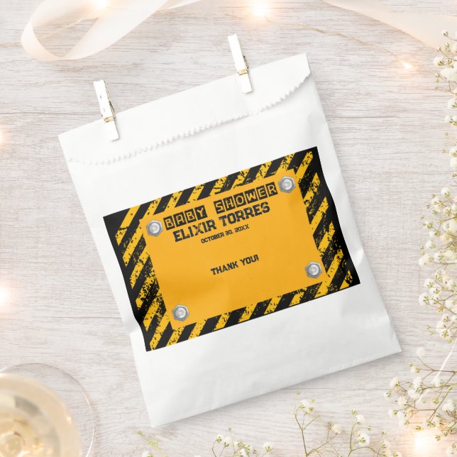 Sacolinha Chá de fraldas Amarelo e Preto de Construção (Cortado)