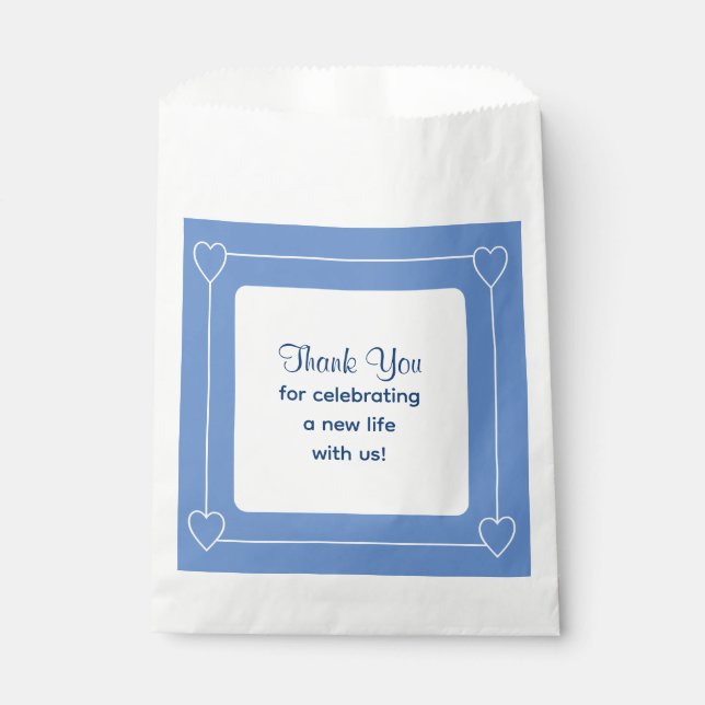 Sacolinha Chá de fraldas Azul Bonito Obrigado por Celebrar (Frente)