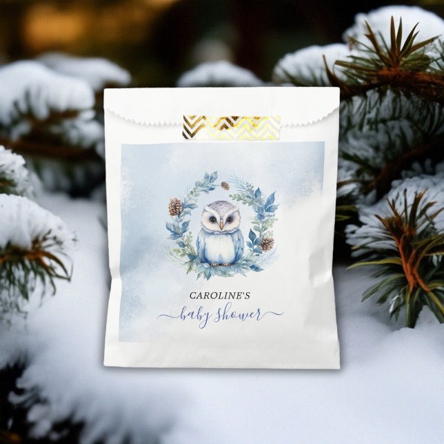 Sacolinha Chá de fraldas de Aquarela de Inverno (Winter Owl Watercolor Baby Shower Favor Bag)