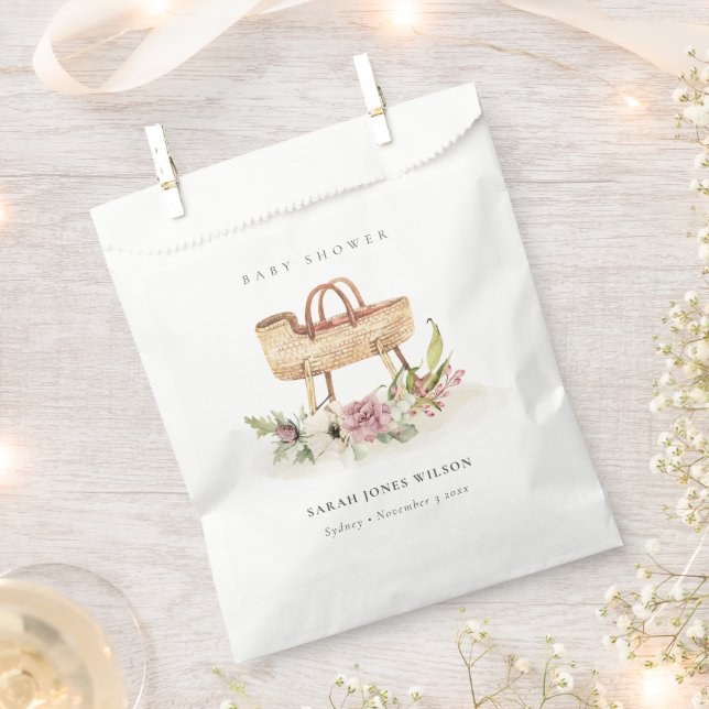 Sacolinha Chá de fraldas de Boho Nursery Floral Rosa (Cortado)