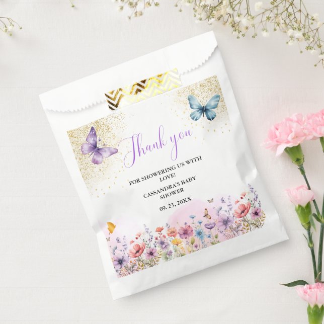 Sacolinha Chá de fraldas de borboleta de bebê roxo (Selado)