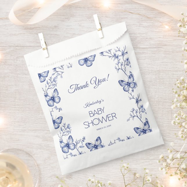 Sacolinha Chá de fraldas de Borboleta de Chinoiserie Azul (Cortado)