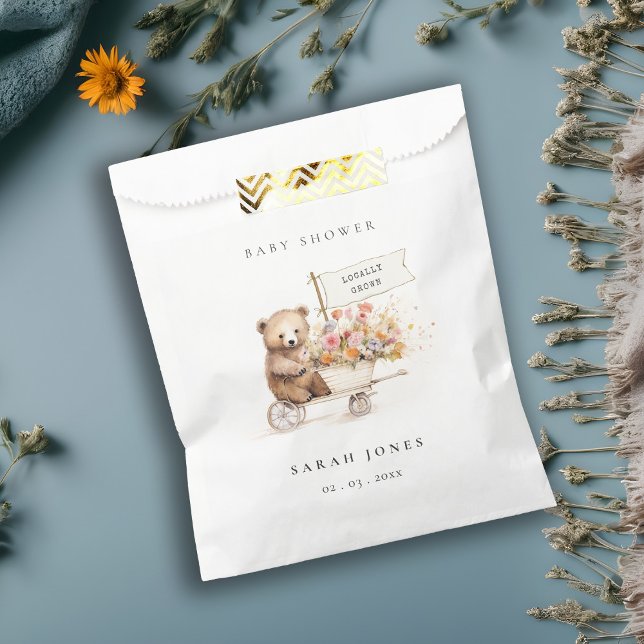 Sacolinha Chá de fraldas De Carrinho Floral De Ursinho Cute, (Criador carregado)