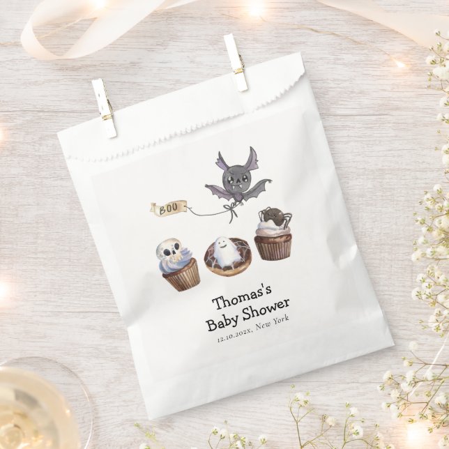 Sacolinha Chá de fraldas de cupcake de Boo Halloween (Cortado)