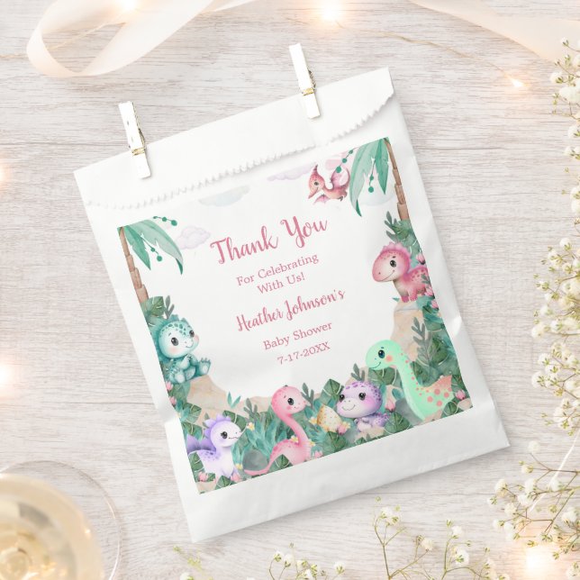 Sacolinha Chá de fraldas De Dinossauros Cachorros De Aquarel (Cortado)