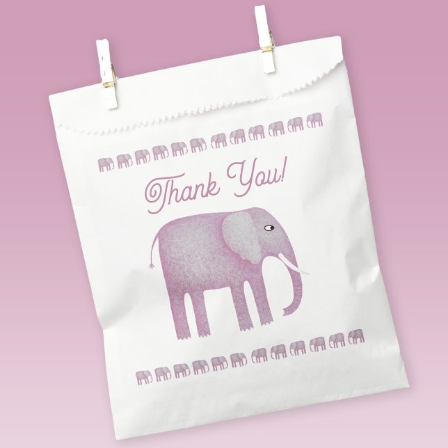 Sacolinha Chá de fraldas de Elefante Rosa Obrigado (Pink watercolor elephant favor bag)