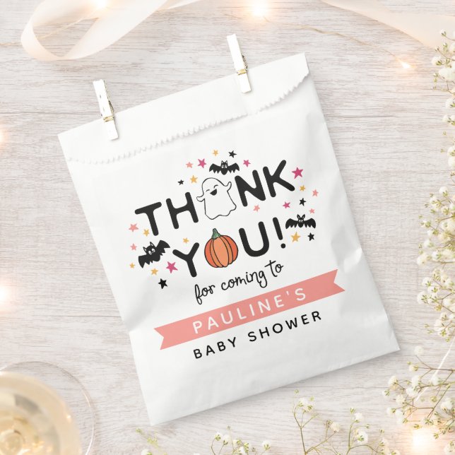 Sacolinha Chá de fraldas de Halloween Rosa Pumpkin Muito Obr (Cortado)